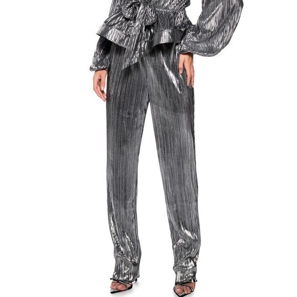 Callie Lives Pants - Elaine Pleats Please: Silver Metallic Palazzo Pant M